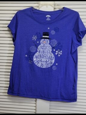 Holiday Time Women 3X 24W/26W Blue Knit Snowman Graphic Crew Neck T-Shirt